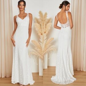 Lulu's White Lace Maxi Dress with Low Back